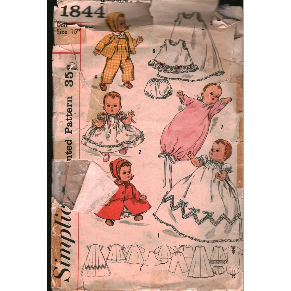 Vintage Simplicity 1844 Doll Clothes Sewing Pattern 16" Betsy Wetsy Tiny Tears